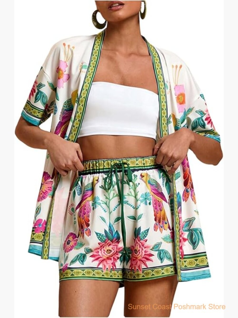 Floral Kimono Top and Shorts Set Boho Beach Vacation Outfit